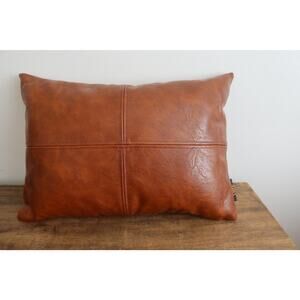 Frye Faux Leather Lumbar Throw Pillow 20" x 14" Decorative Stitching